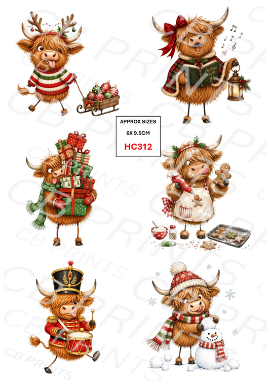 Christmas highland cow Decoupage Paper Print HC312 – Mulberry Paper
