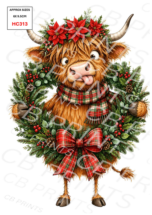 Christmas highland cow Decoupage Paper Print HC313 – Mulberry Paper