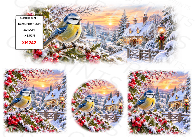 Blue tit Christmas Decoupage Paper Print XM242 – Mulberry Paper