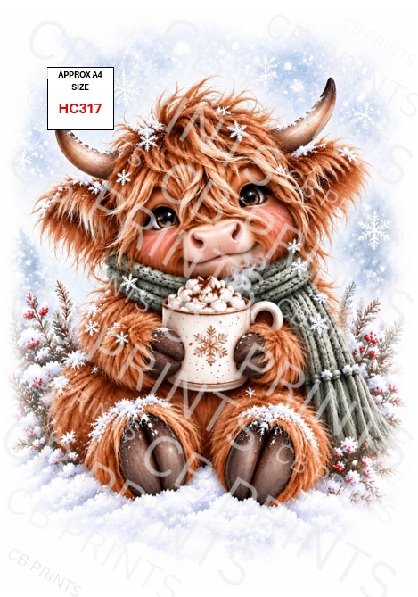 Christmas highland cow Decoupage Paper Print HC317 – Mulberry Paper