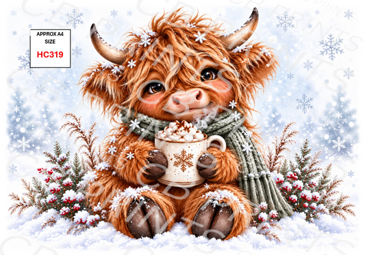 Christmas highland cow Decoupage Paper Print HC319 – Mulberry Paper