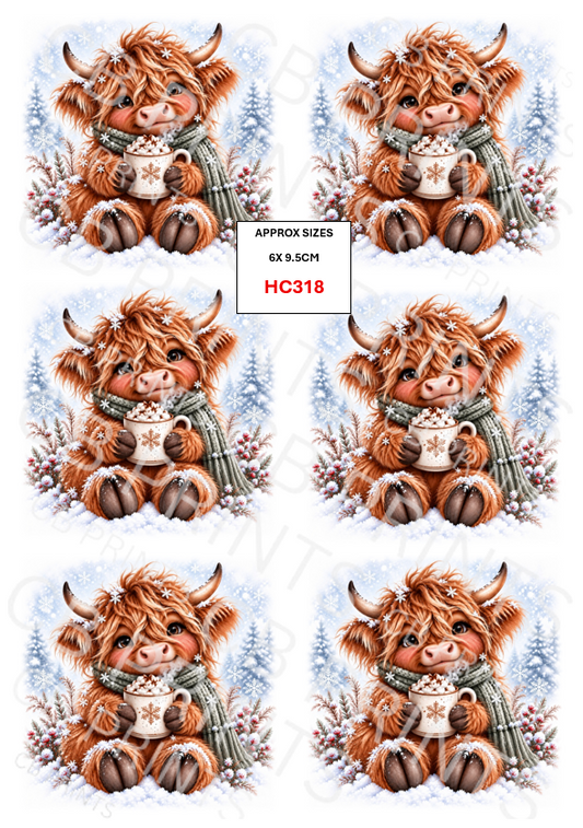 Christmas highland cow Decoupage Paper Print HC318 – Mulberry Paper