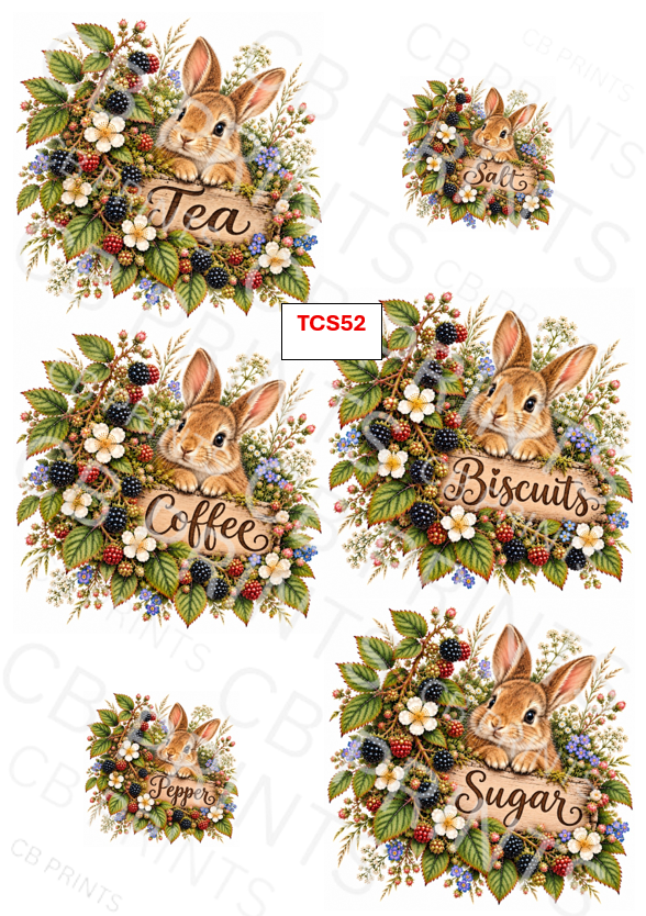 Rabbit Tea, Coffee, Sugar Decoupage Paper TCS52 – Mulberry Paper Print