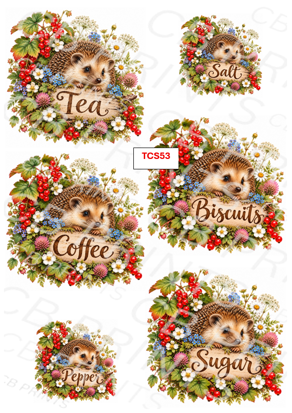 Tea Coffee Sugar hedgehog Decoupage Paper Print TCS53 | Mulberry Paper